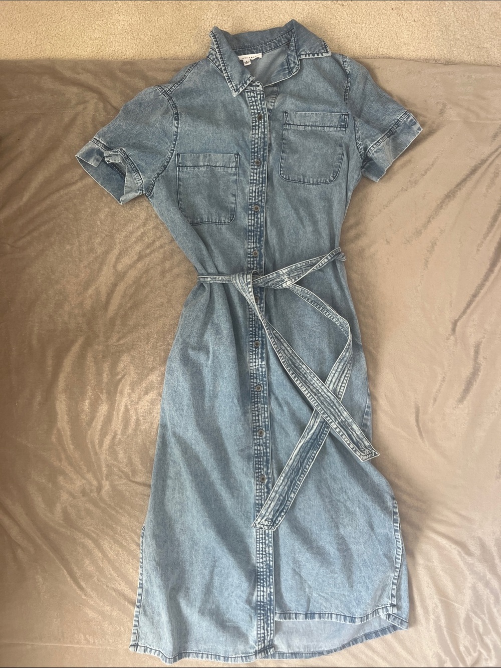 Jane and Delancey Light Blue Denim Shirt Midi Dress with Tie Belt